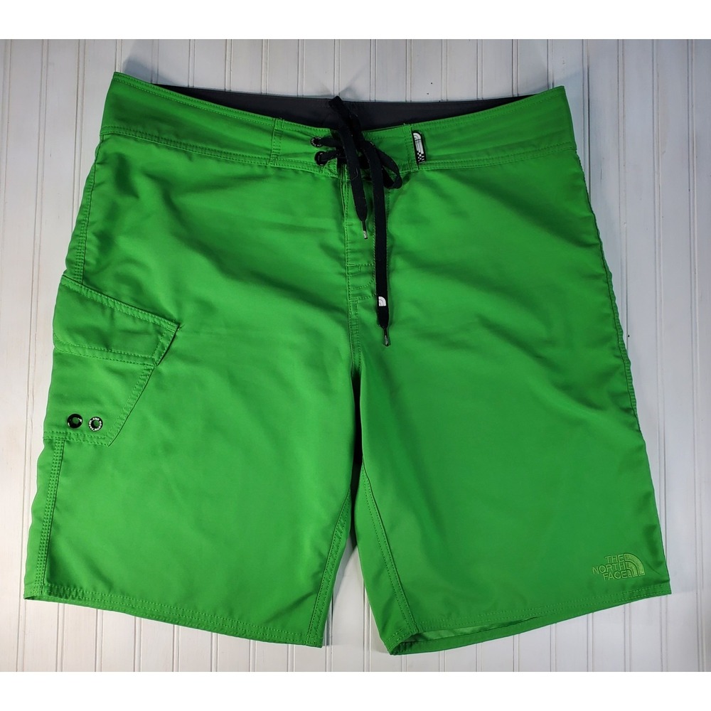 Mens‎ North Face Green Board Shorts Size 38 Swim Trunks Surfer Beach Non Lined